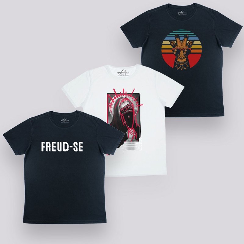 Kit de 3 Camisetas - Peace and Freud-se - 100% Algodão - Gola Redonda Kit de 3 Camisetas - Peace and Freud-se - 100% Algodão - Gola Redonda