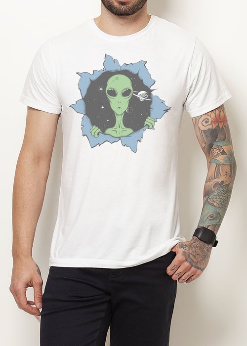 Camiseta masculina Alien Pizza Extraterrestre Desenho Camisa Blusa Branca  Estampada em Promoção na Americanas