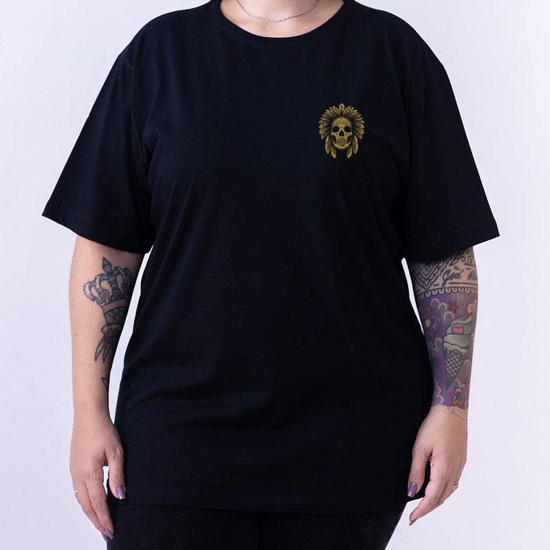 Camiseta Skull Indian - Plus Size Preta Camiseta Skull Indian - Plus Size Preta