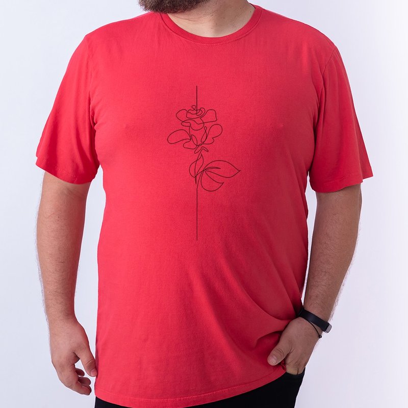 Camiseta Rosa Linha - Plus Size Vermelha Camiseta Rosa Linha - Plus Size Vermelha