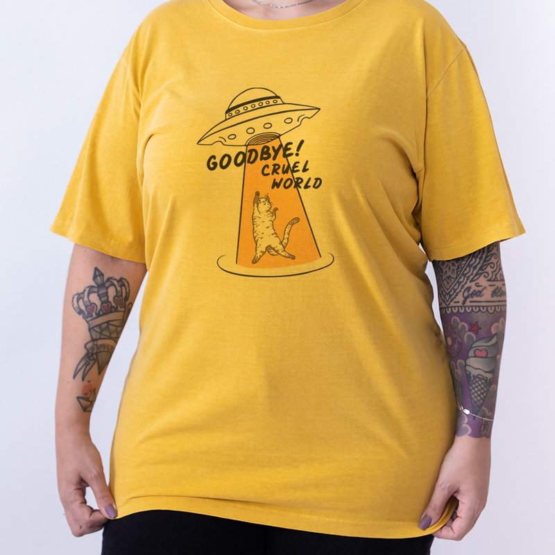 Camiseta Good Bye Cruel World - Mostarda Plus Size Camiseta Good Bye Cruel World - Mostarda Plus Size