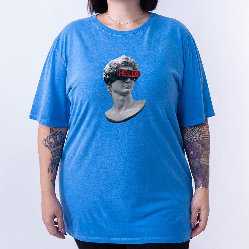 Camiseta Statue Hello - Azul Plus Size Camiseta Statue Hello - Azul Plus Size
