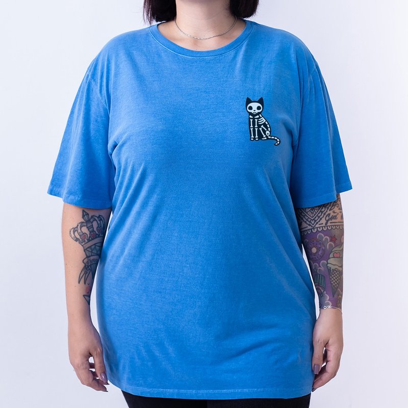 Camiseta Cat Skull - Azul Plus Size Camiseta Cat Skull - Azul Plus Size