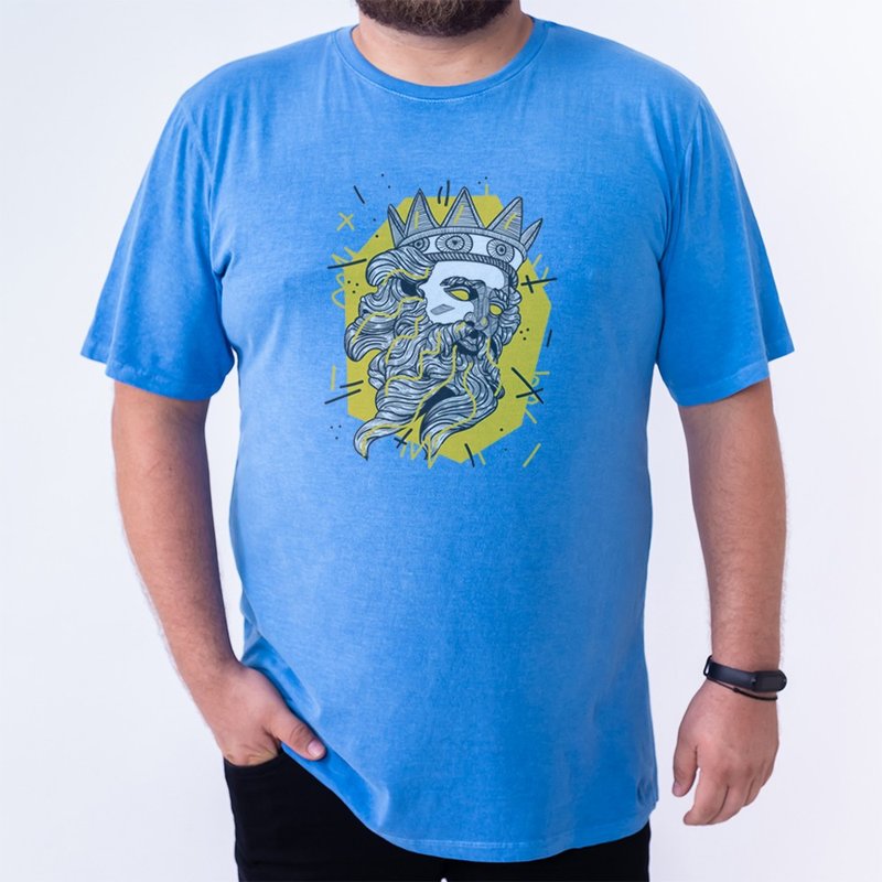 Camiseta Poseidon Graffiti - Azul Plus Size Camiseta Poseidon Graffiti - Azul Plus Size
