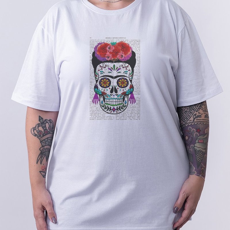 Camiseta Frida Skull - Branca Plus Size Camiseta Frida Skull - Branca Plus Size