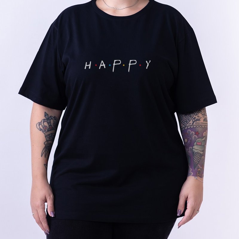 Camiseta Happy - Preta Plus Size Camiseta Happy - Preta Plus Size